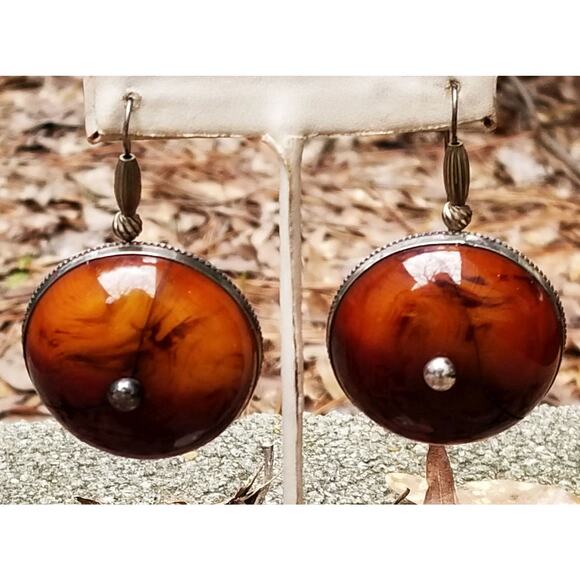 Tribal, Large Chunky, Statement, Runway, Plastic Resin Estate Earrings E116 - Picture 1 of 4